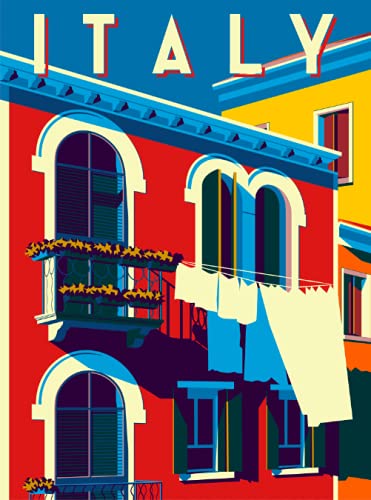 A SLICE IN TIME Italy Retro Travel Posters. Glossy Paper Print for Walls. 10 x 13.5 inches (Red Villa)