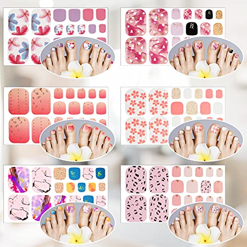 308 Pieces 14 Sheets Full Toe Nail Wraps Adhesive Toenail Wraps Toe Nail Polish Stickers Adhesive Toe Nail Wraps Diy Glitter Toe Nails Manicure Decals With 2 Pieces Nail Files (Art Style) #TOP3