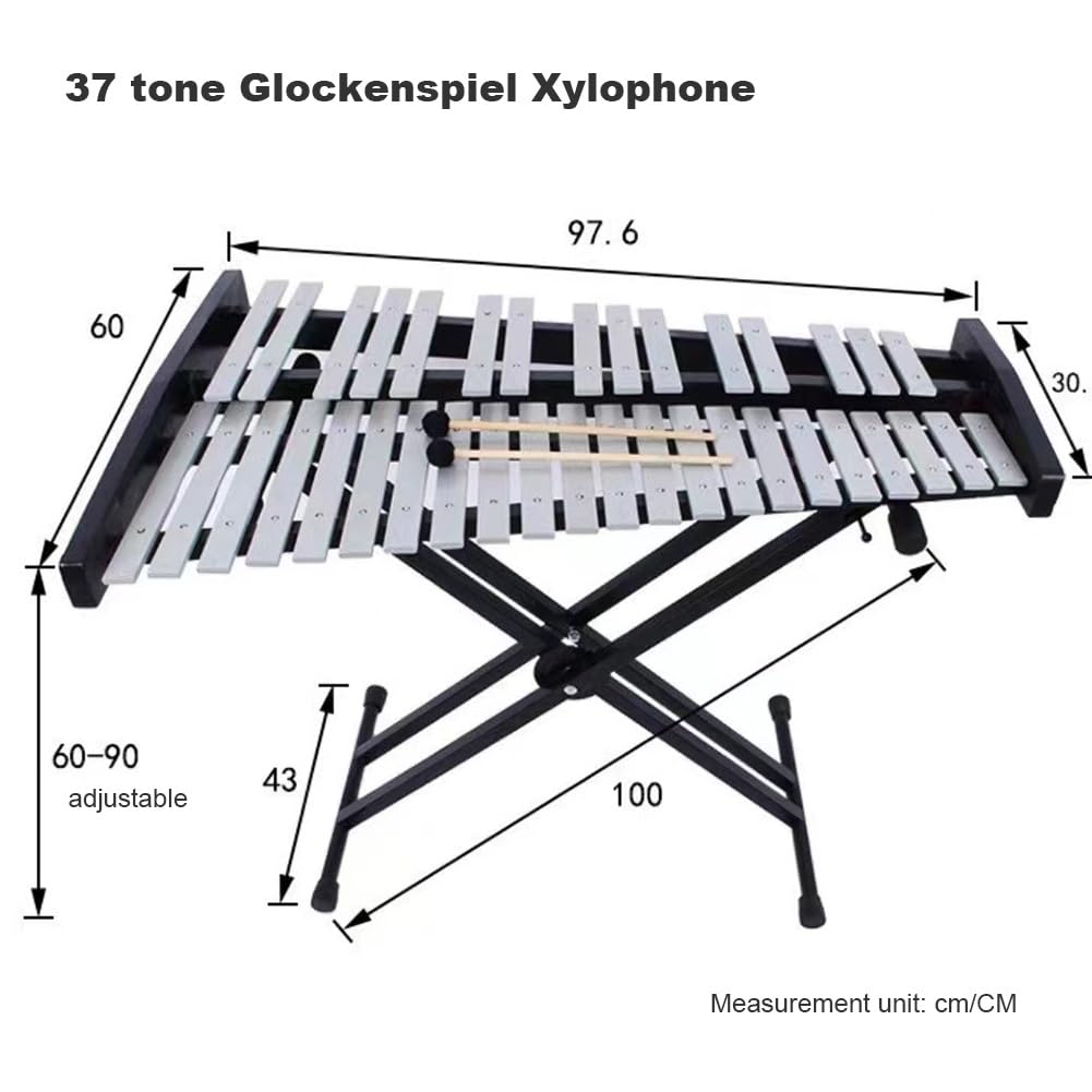 Kit de Glockenspiel de 37 notas, instrumento de percusión profesional de xilófono Glockenspiel con mazos de soporte ajustables y bolsa de transporte