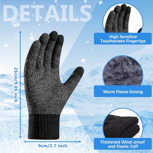 Winter Hats Scarf Gloves for Men Touchscreen Gloves Long Scarf Beanie Hat Set with Warm Fleece Lined 3 Pcs - Image 4