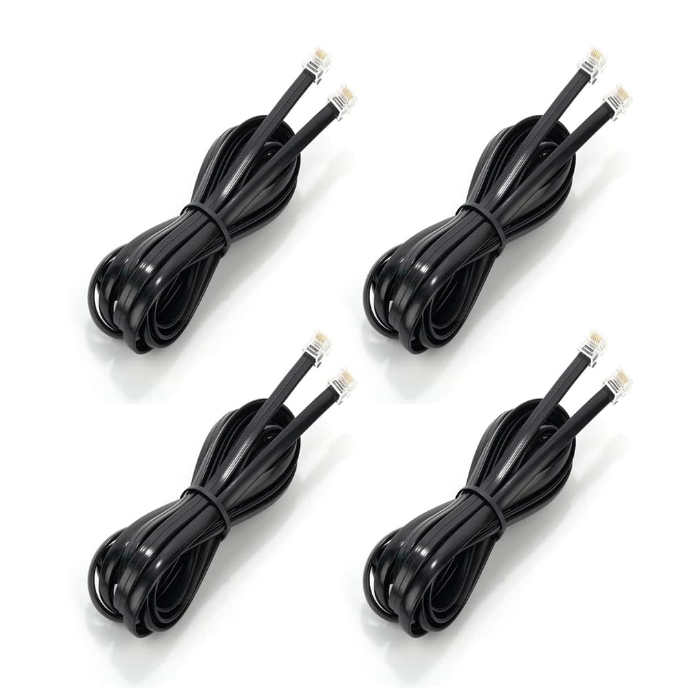 3 m – 4 Stück Telefon-Verlängerungskabel, Telefonkabel mit Standard-RJ11-Stecker (6P4C), schwarz, für Festnetztelefone, Fax, Modems, Anrufbeantworter