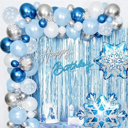 Image of TONIFUL Happy Birthday Sign for Backdrop - Glitter Silver and Light Blue Felt Banner - Includes Dot Glue - Perfect for Birthday Party Backdrop,Wall Decr,Balloon Arch,Photo Background