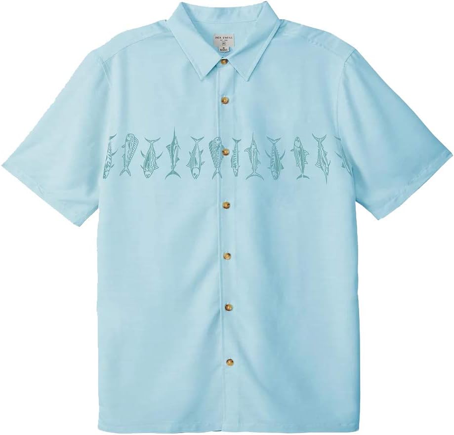 O'Neill Fishers Wharf SS Woven Shirt Pool-Blue XL - Men's Fashion Casual Short Sleeve Woven Shirt Cotton - Regular Fit - Lifestyle Beach Apparel