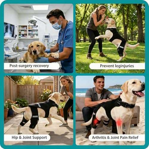 ALYBIT Dog Knee Brace, Adjustable Removable Soft Comfortable Dog ACL Brace Hind Leg, Easy to Wear & Clean Durable Dog Knee Braces for Back Leg, Support for Injury, Arthritis & Post-Surgery Recovery - 4