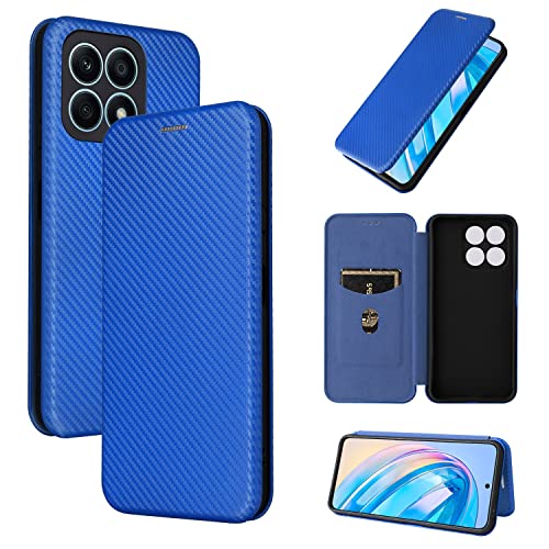 Coque Huawei Honor X8A en fibre de carbone PU bleu premium
