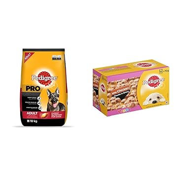 Pedigree PRO Expert Nutrition Active Adult Large Breed Dog (18 Months Onwards) Dry Dog Food, Chicken, 10kg Pack & Pedigree Puppy Dog Food, Chicken Chunks in Gravy, 70 g (Pack of 15)