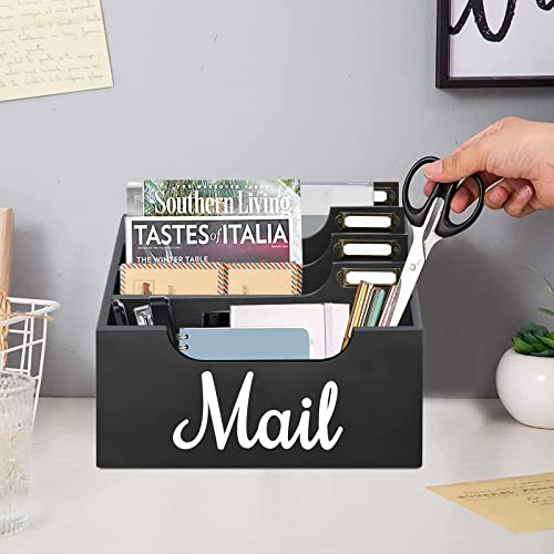 Rustic Mail Organizer Letter Sorter for Counter, Mail Holder Desktop File Organizer Holder, Countertop Desk Office Accessories Organizer for File Letter Paper Folder, White Wooden Desk Organizer