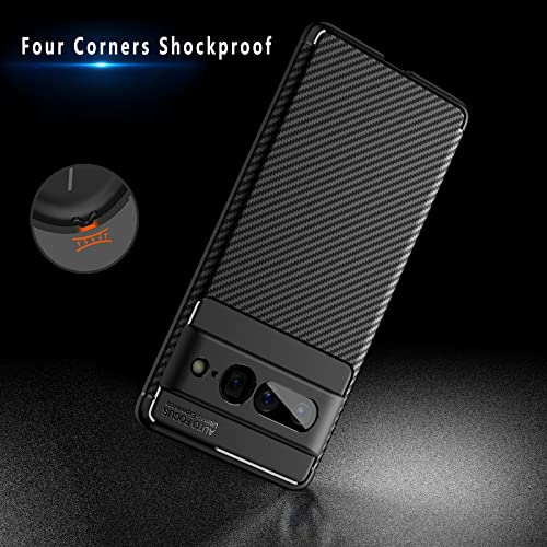 Kugew For Google Pixel 7 Pro Case, Luxury Carbon Fiber & Flexible Silicone Bumper Cover [Wireless Charging Compatible] Rugged Slim Fit Grip 4 Corners Rubber Shockproof Heavy Duty Protection (Black) #TOP1