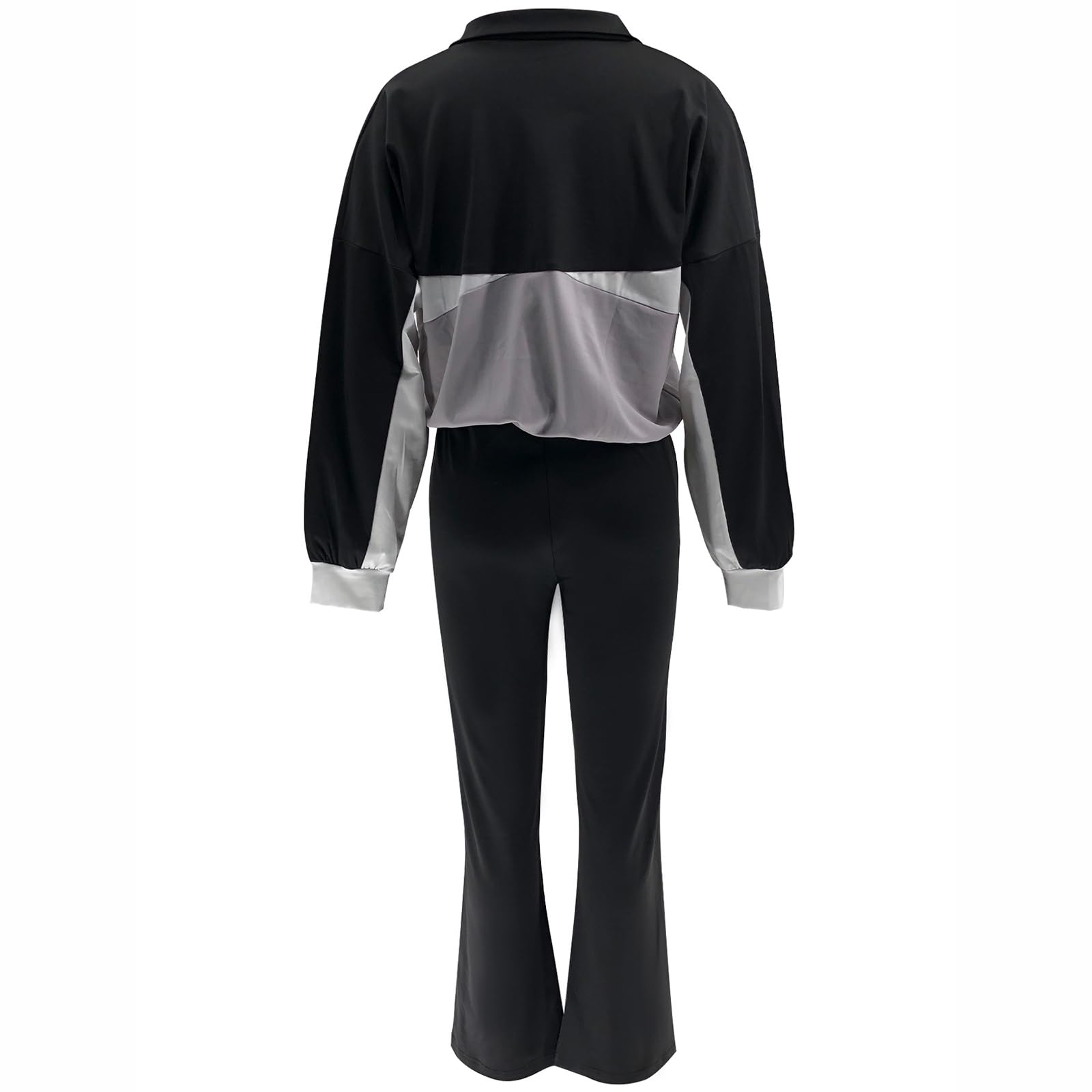 Greabuy Zweifarbiges Sport-Set für Damen, langärmelig, bauchfreie Jacken mit weitem Bein, Lounge-Sweathose, Trainingsanzüge, Sportbekleidungs-Set