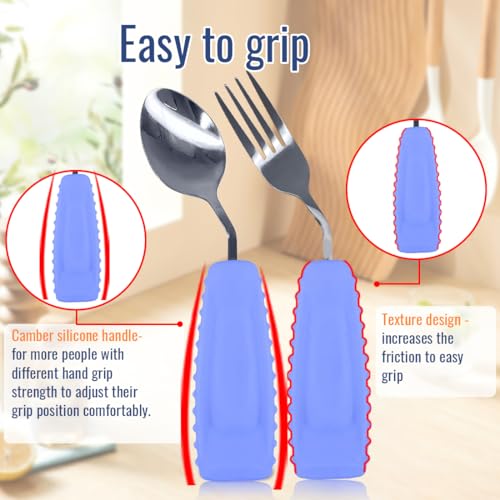 Adaptive Utensils Set – Ergonomic Angled Fork & Spoon for Parkinson's, Tremors, and Stroke Recovery – Weighted Utensils for Hand Tremors, Non-Slip Silicone Grip, Dishwasher Safe - Image 5