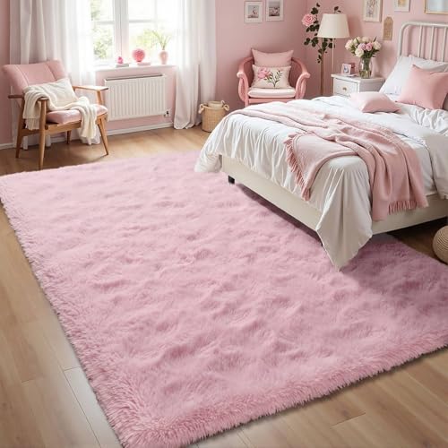 Pink Rugs for Living Room Fluffy 6x9 ft Bedroom Rug Non-Slip Area Rugs Shag Carpet for Nursery Kids PlayRoom Dorm Office Indoor Modern Plush Carpets Girls