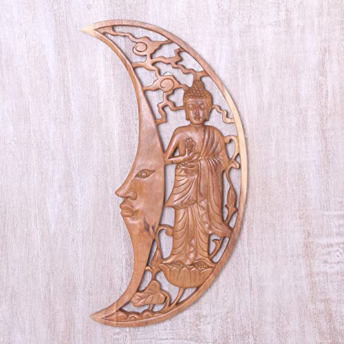 Novica Buddha Large Wood Relief Panel Wall Sculpture, Brown, Buddha Moon' #TOP1