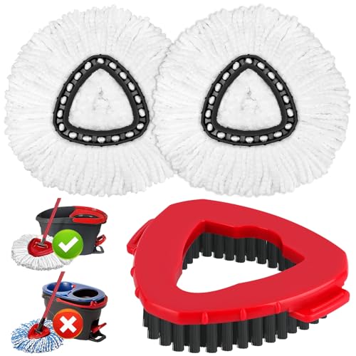 Image of Mop Replacement Heads for O-Ceda Mop Replace Head EasyWrin Spin Mop Heads Replacements, Microfiber Spin Mop Refills, Easy Cleaning Mop Head Replacement (White 2+Red 1)