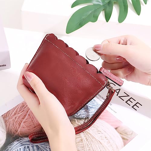 1 Pcs Leather Zipper Coin Purse Wallet With Key Ring, Wrist Bag,Coin Organizer, Change Holder,Card Case, Mini Leather Zipper Storage Bag for Women3