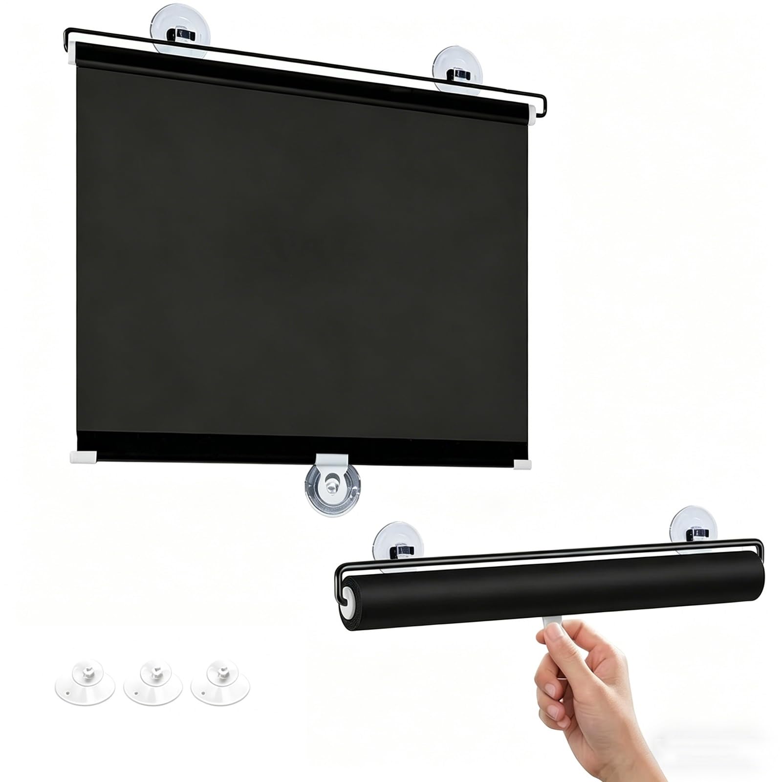 Soleil Ventouse, Store Enrouleur Occultant pour Fenêtre Rétractable, Store À Rouleau Portable, sans Perçage Rideau Protection Solaire pour Salon, Bureau, Voiture(Pure Black,W:60xH:175 cm (24x69 in),)
