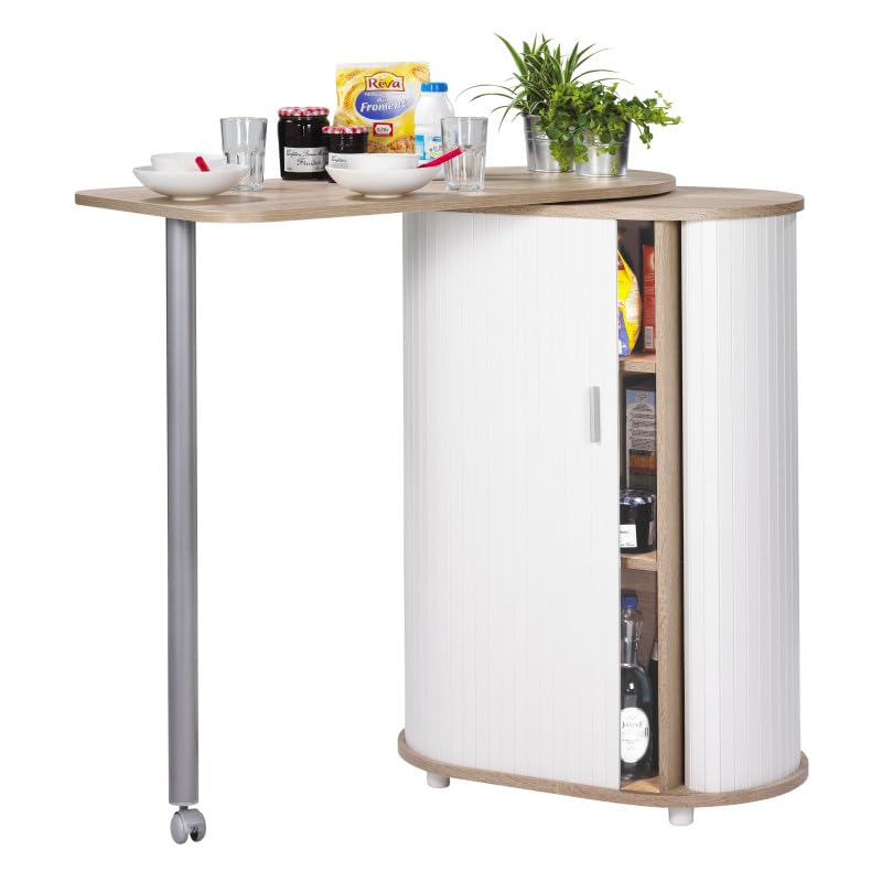 SIMMOB Mange-Debout Chêne Blanc Table Pivotante 3 Niches 104,8 x 105,1 x 44 cm