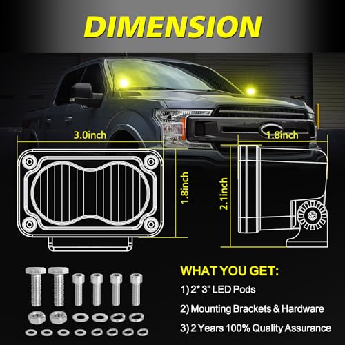 Image of Yellow LED Pods, AKD Part 3 Inch Flood CREE LED Fog Lights 40W Yellow Small Chase Pod Lights Ditch Lights Off Road Driving Lights 2 Packs for Dirt Bike Motorcycle Truck UTV ATV SUV Surron