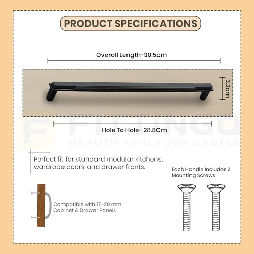 Image of 12 Inch Premium Cabinet Handles Zinc Alloy Material, 1341 Black with Black Glossy Finish, Durable Drawer Pulls for Kitchen Cabinets, Cupboards, Wardrobes & Furniture Hardware - Pack of 10