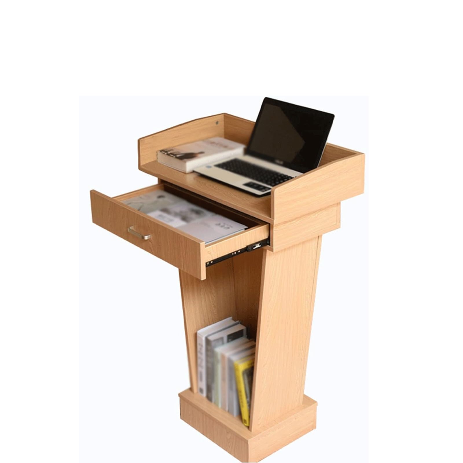 Pupitre en Bois, Support de Sol, pupitre d'église, Bureau avec tiroir de Rangement | Pupitre de présentation sur pied for hôtesse avec tiroir et rangement ouvert