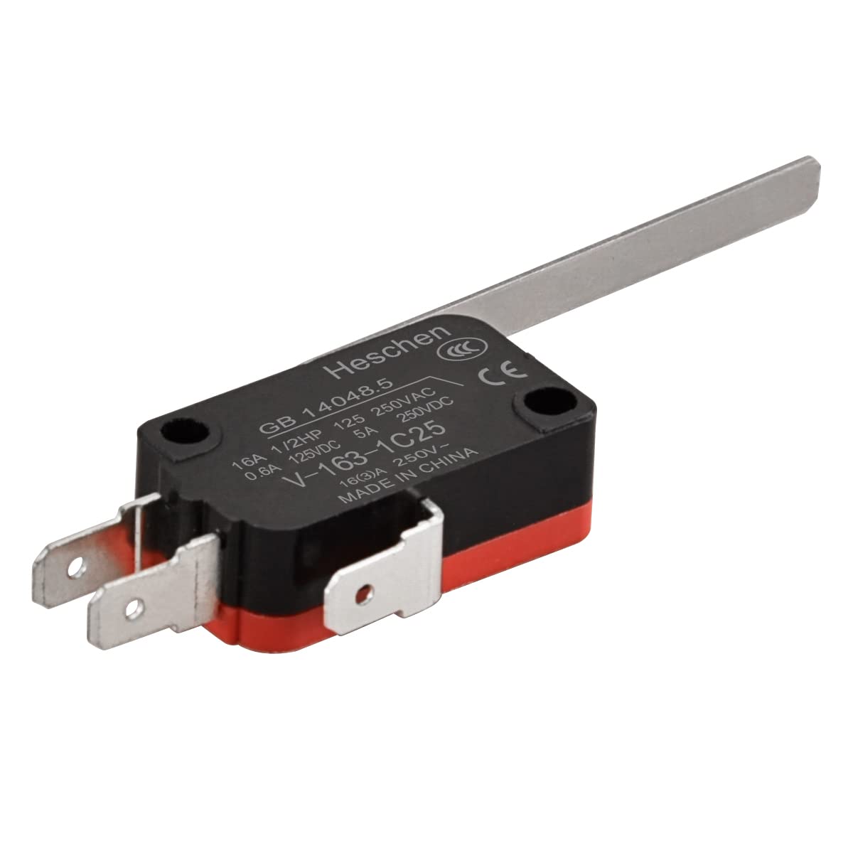 Heschen Micro Switch, V-163-1C25, SPDT, Long Hinge Lever, 16A 250VAC, 5PCS