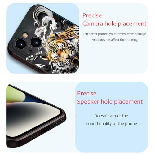 Printed with Tiger for iPhone 14 case, Silicone Soft Shockproof case King Tiger Mysterious Cloud Pattern Prints- Imperial Grandeur(A2- Tigers-Animal)