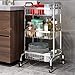 LLF Küchenwagen 304 Edelstahl Aufbewahrungswagen, 3-Tier Rollwagen, Handwagen Dienstprogramm Mit Metallgitterkorb Organisation, Mobile Storage Rack-Regale for Küche Arbeitszimmer Garage Badezimmer