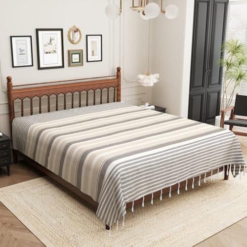 Image of 210 TC Cotton Bedsheet | Handmade Double Bedsheet | Handloom Bedsheets | Without Pillow Cover | Double Bedsheet for Summer |Size (90X100 Inches, 7.5 x 8.3 Feet (Lavender Pinocchio)