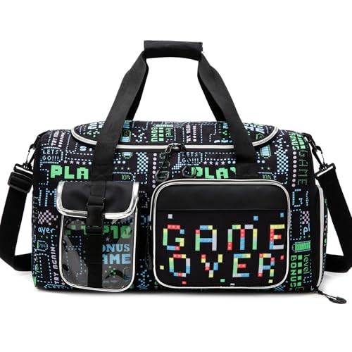 Sports Bag for Boys Kids Duffle Bag Boys Travel Overnight Bags for Kids Weekender Sleepover Bags for Boy with Shoe Compartment