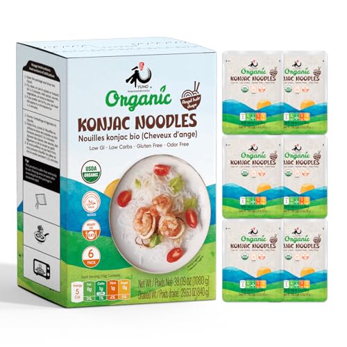 YUHO Organic Konjac Shirataki Noodle Low Carb Pasta 38.09 Oz (1080 g) Angel Hair USDA Organic Healthy Spaghetti (6 Pack Inside) Keto and Paleo Friendly Low Calorie Sugar Free Vegan Ready to Eat