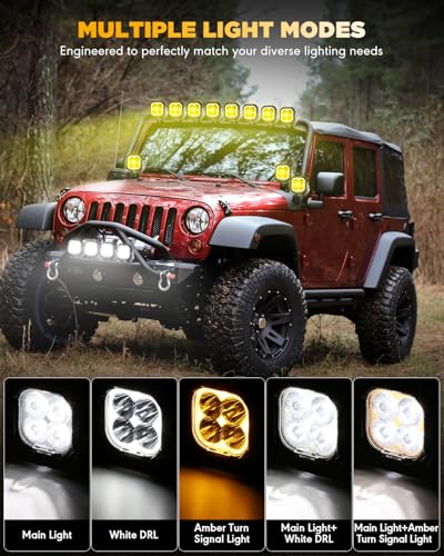 Image of Auxbeam 3 Inch LED Pod Lights, Color Play Series Offroad Driving Light with White DRL & Amber Turn Signal, 11600LM 100W Fog Spot Light, Auxiliary Ditch Lights for Truck Jeep ATV UTV with Covers