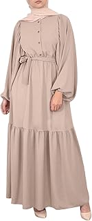 Abaya Dress for Women Muslim Tiered Long Sleeve Button Up Maxi Dress Traditional Modest Eid Kaftan Clothing - Buy now