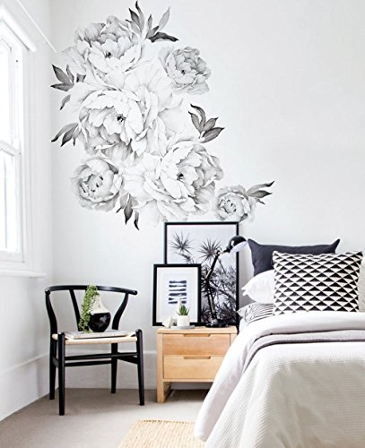 Simple Shapes Peony Flowers Wall Sticker - Black & White - by