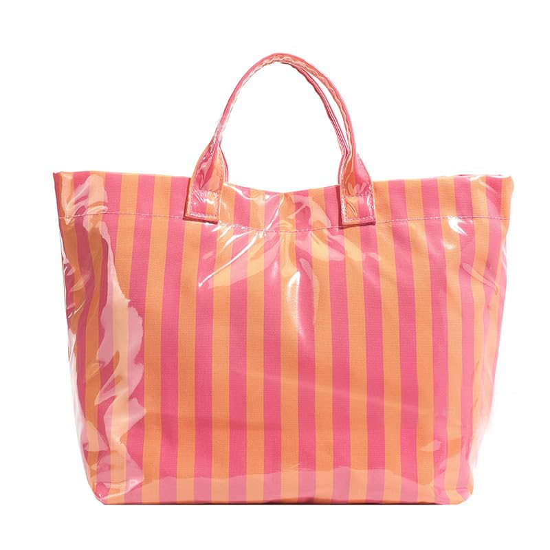 Image of Striped PVC Tote Bag for Women, Waterproof Plastic Hobo Handbag Summer Tote for Beach, Pool & Ideal Gift