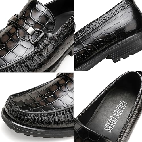 Image of Generic Men's Leather Dress Shoes, Classic Crocodile Printed Dress Shoes Casual Slip-on Penny Loafer for Mens