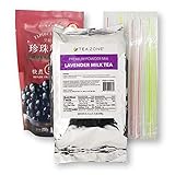 Boba Bubble Tea Lavender Milk Tea Kit with 1 Tea Zone Instant Lavender Milk Tea, 1 Black WuFuYuan Ta