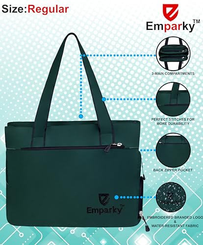 Image of Women Bag, Black with Turquoise Accents, Tote Bag with Multiple Zipper Pockets