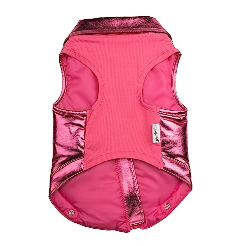 Doggy Parton Rhinestone Bomber Jacket for Dogs - Large, Metallic Pink - Image 2