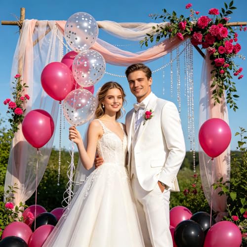 Image of 100pcs Silver Confetti Balloons 12 inch | Clear Latex balloon with Silver Confetti for Balloon Garland Arch Graduation Birthday New Years Party Decorations