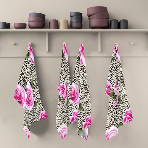 Paños de cocina finos GAIREG, toallas para secar vajilla con diseño de rosas y leopardo, 6 uds 6