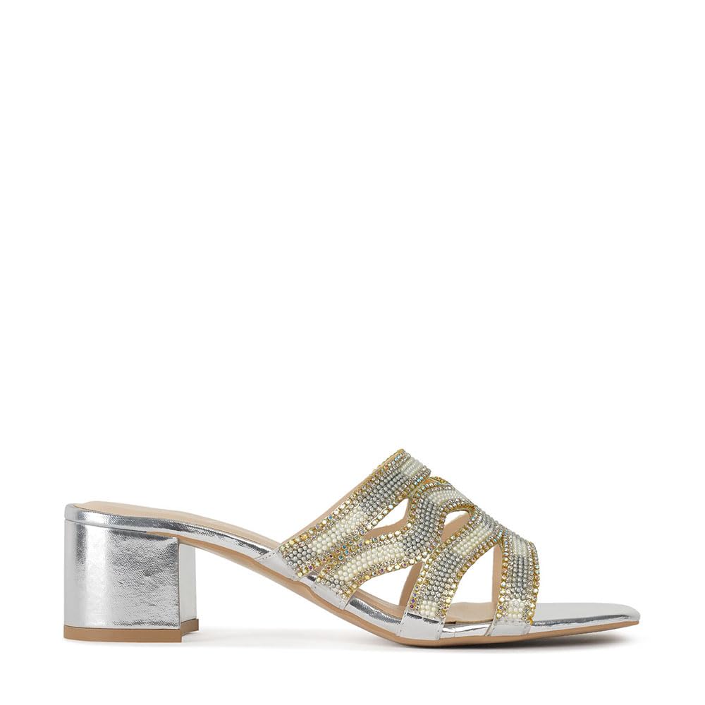 Women Rhinestones & Bead Embellished Block Heels | Fashionable Footwear | Comfortable Shoes | Casual Formal Wear | Trendy Stylish Design | Durable Lightweight Sole-image-2