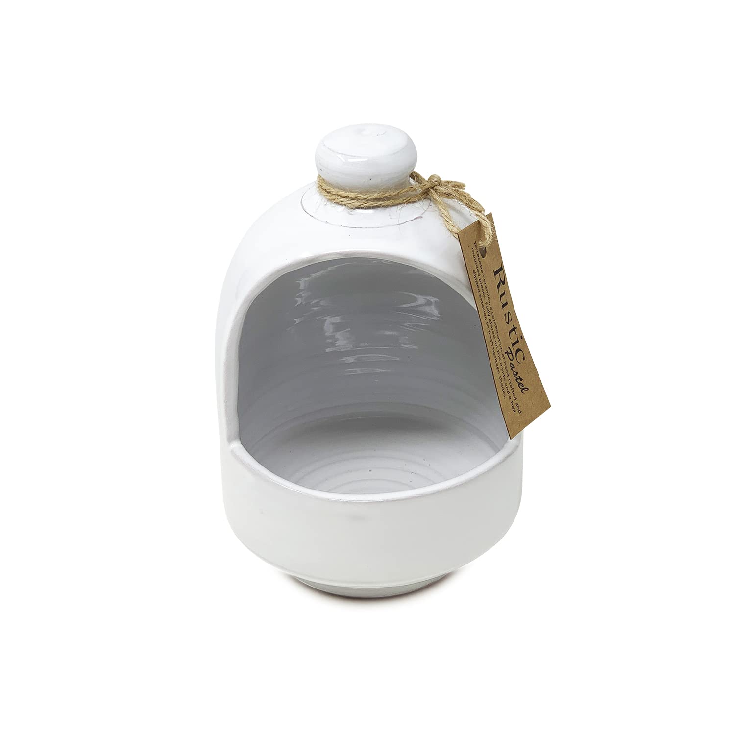 Verano Spanish Ceramics Rustic Pastel Hand Dipped Salt Pig - Home Kitchen Restaurant Café Decorative Décor - Salt Cellar Pepper Seasoning Holder Caddy Spices Condiments Storage Pot - White