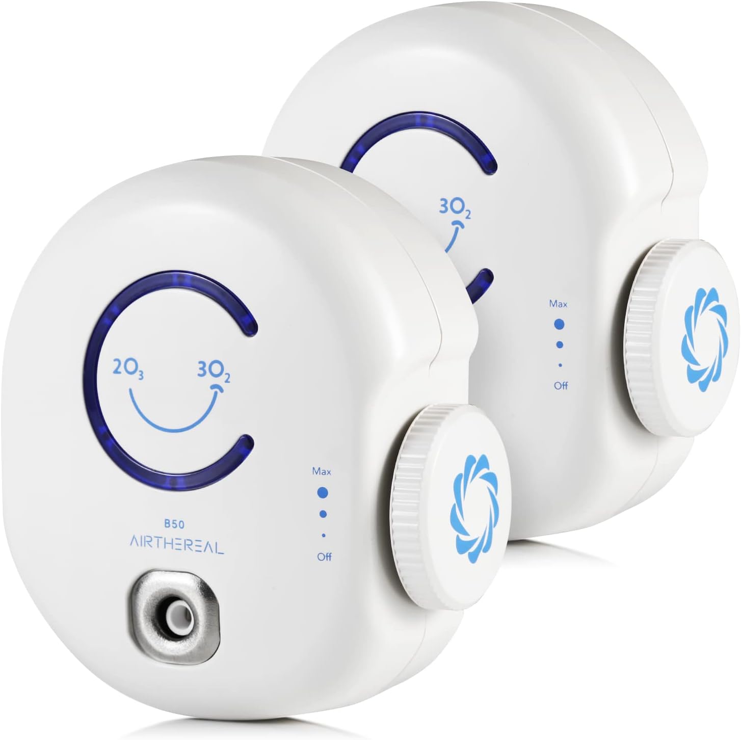 Airthereal B50 Mini Ozone Generator Air Purifier- Removes Odors and Sterilizes Air in Small Spaces Up To 320 Sq Ft - Plug in Mini Air Ionizer, Adjustable Ozone Output of 10-50 mg/h, 2-Pack