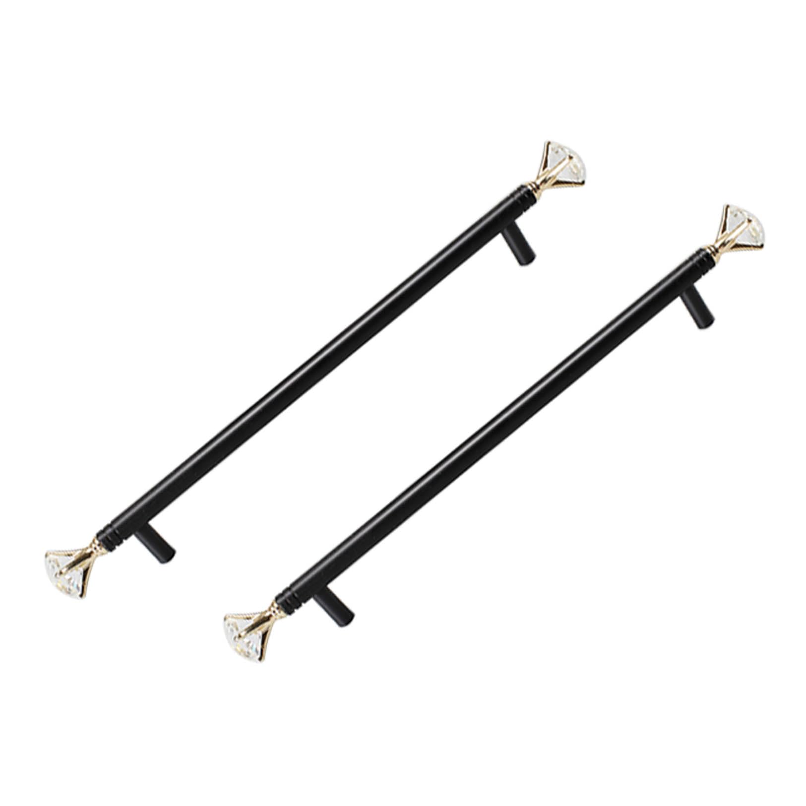 TYYCKJ Black Wardrobe Handles Aluminum Alloy and Crystal Bathroom Cabinets Pulls Drawer Handles Wine Cabinet Door Pulls 2 Pack (Hole Distance 128mm)