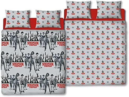 Official Stranger Things Duvet Cover Dark Side Design | Grey Reversible 2 Sided Duvet Cover, Official Merchandise, Matching Pillow Case (Double)