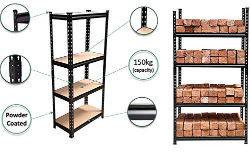 Image of Ash & Roh MDF Wood Adjustable 4-Shelf Unit Display Storage Rack (Black, 54 inch H x 24 inch L x 12 inch D)