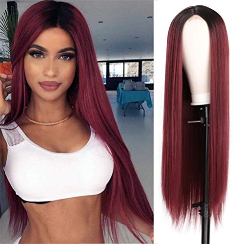 Perruque synthétique longue 24 pouces châtain pour femme avec lace wig et cheveux raides naturels