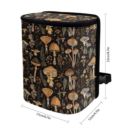 Image of Talayituse Mushroom Leaf Print Car Trash Can, Portable Auto Garbage Bin Multifunctional Vehicle Interior Accessories with Adjustable Straps Universal Fit Truck SUV Sedan