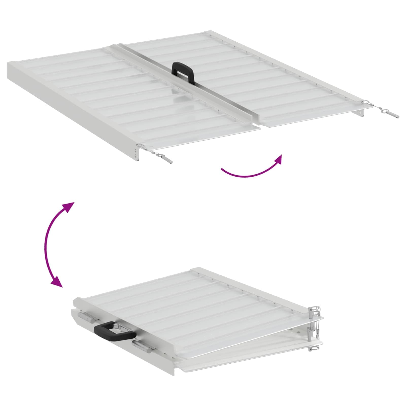 Rampa para sillas de ruedas de aluminio, 270 kg, plegable, 62 x 73 x 5 cm, plateada, antideslizante, para rampa de carga, rampa de carga, coche, moto, escaleras