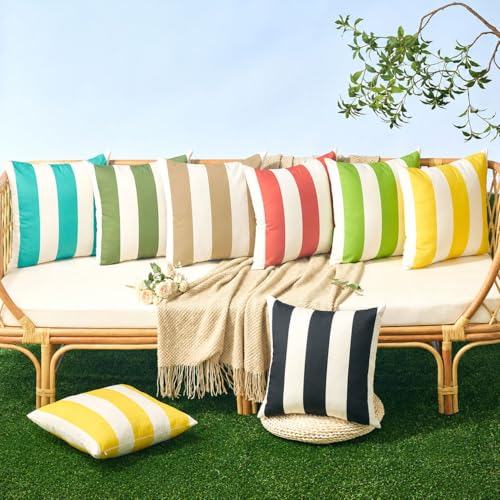 Image of Allorry Outdoor Pillow Covers 20x20 Set of 2 Light Brown Striped Decoration Throw Pillow Covers for Spring Summer Outdoor Waterproof Garden Patio Furniture Sofa Bed Home Decor JB007-L20