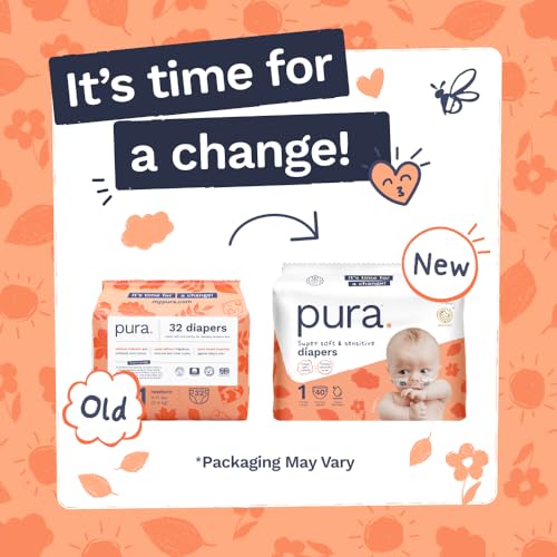 Image of Pura Baby Diapers Size 1-160 Count, 7-14lbs, 12hr Leak Protection, Gentle Newborn Diapers, Hypoallergenic & Sensitive Baby Skin, Toxin-Free*, Blowout Blocker, Wetness Indicator